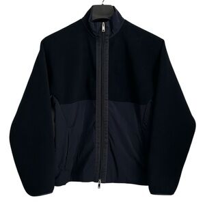 Theory Grady Nello Dark Navy Blue Size M fleece front zip jacket with pockets.
